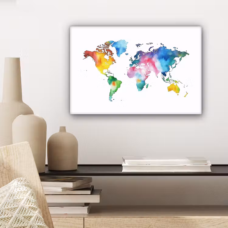 Wereldkaart - Kleur - Regenboog canvas 2cm klein -sfeer6