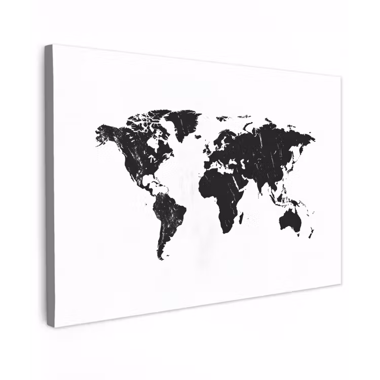 Wereldkaart - Verf - Zwart - Wit canvas 2cm klein -z3d