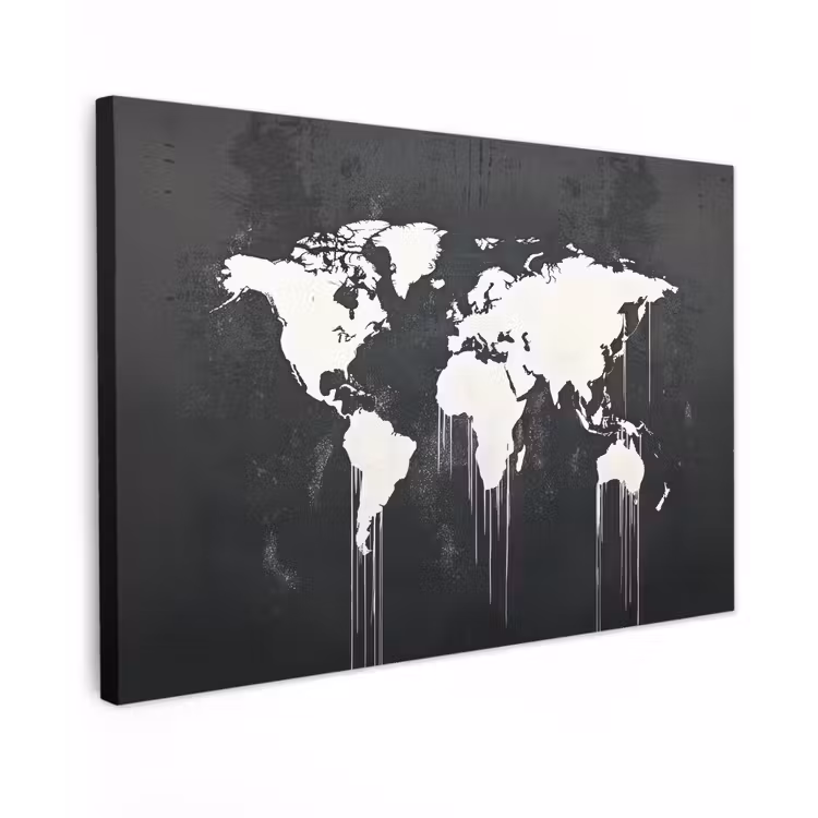 Wereldkaart - Verf - Wit canvas 2cm klein -z3d