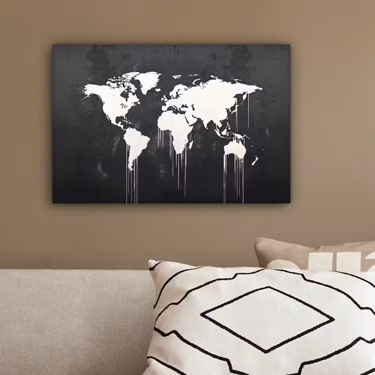 Wereldkaart - Verf - Wit canvas 2cm klein -sfeer3