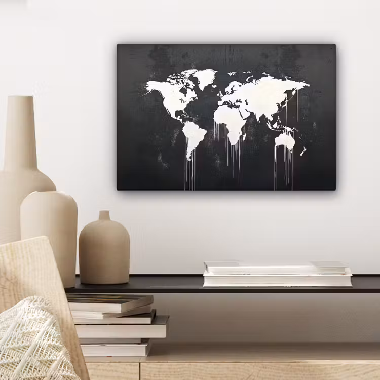 Wereldkaart - Verf - Wit canvas 2cm klein -sfeer6
