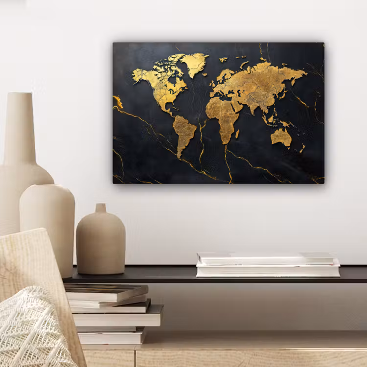 Wereldkaart - Fijne gravures - Marmer canvas 2cm klein -sfeer6