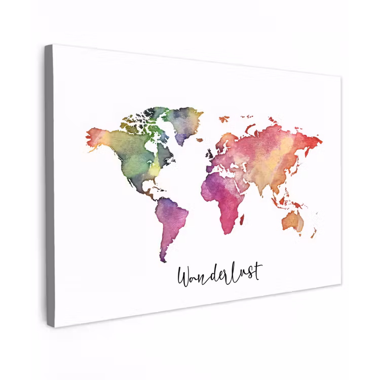 Wereldkaart - Wanderlust - Paars canvas 2cm klein -z3d