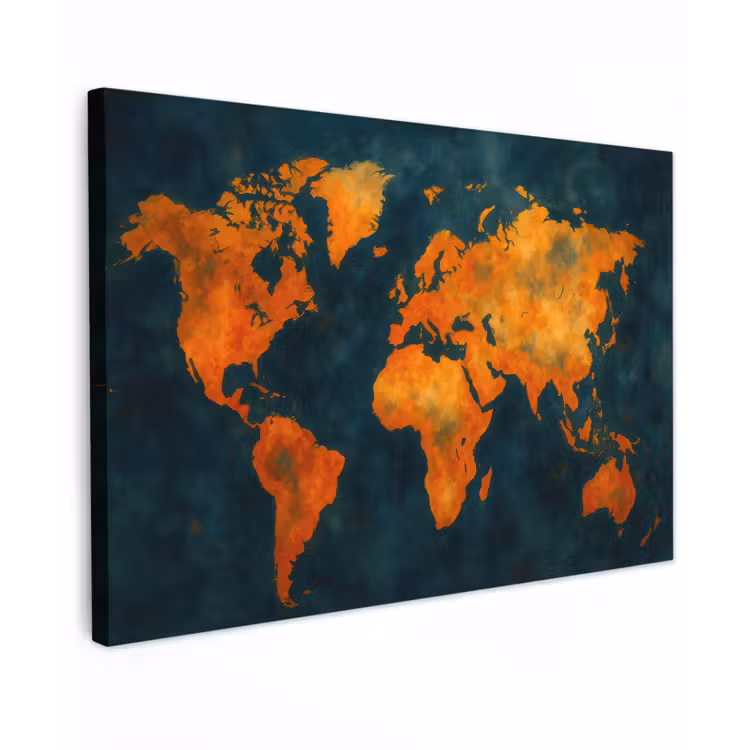 Wereldkaart - Vurige kleuren - Expressieve stijl canvas 2cm klein -z3d