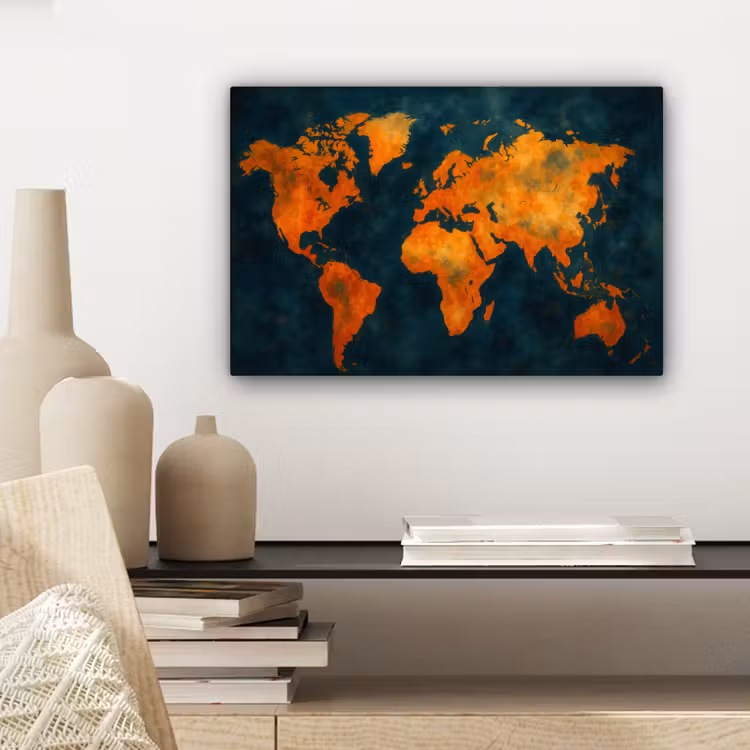 Wereldkaart - Vurige kleuren - Expressieve stijl canvas 2cm klein -sfeer6