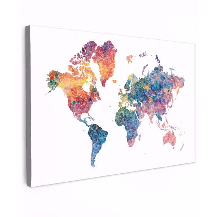 Wereldkaart - Figuren - Kleurrijk canvas 2cm klein -z3d