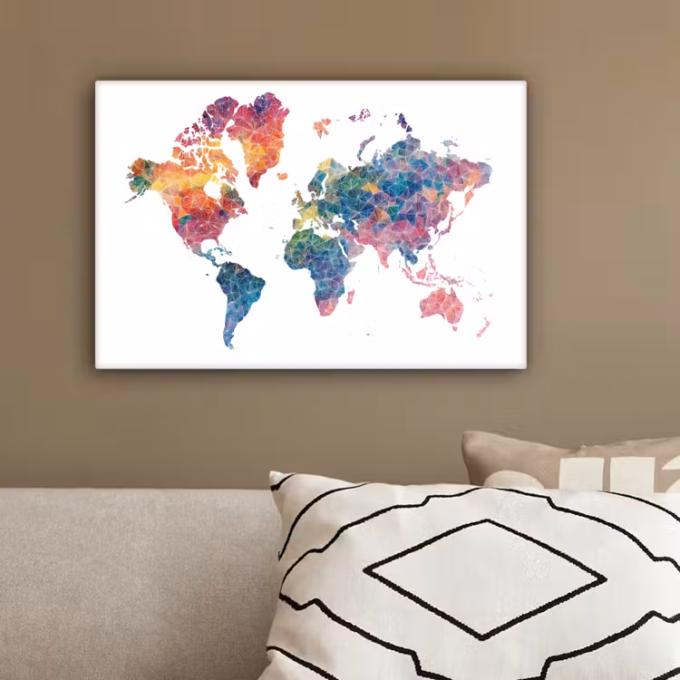 Wereldkaart - Figuren - Kleurrijk canvas 2cm klein -sfeer6