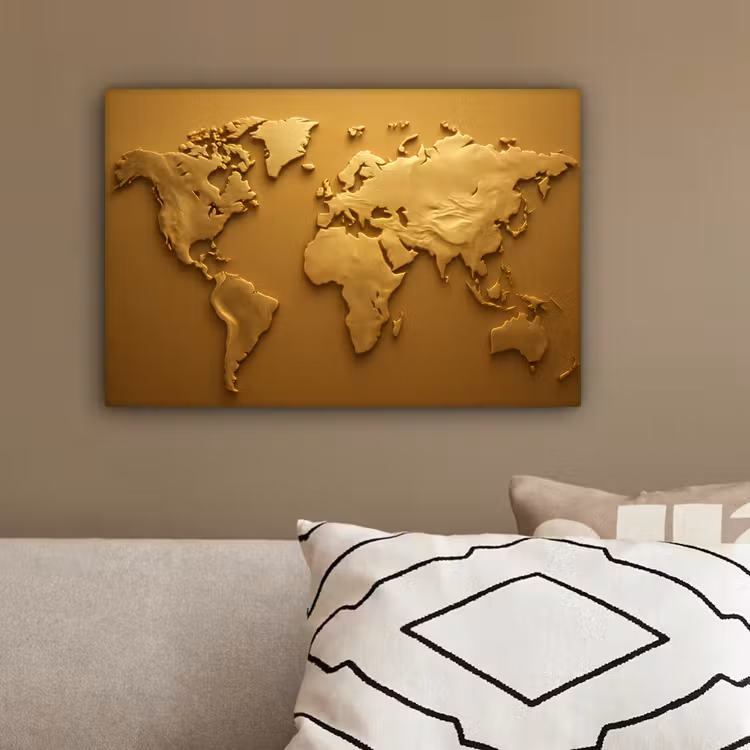 Wereldkaart - Vloeiend - Reliëfachtige wereldkaart canvas 2cm klein -sfeer3