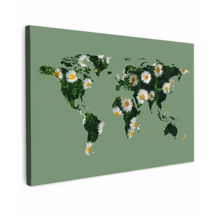 Wereldkaart - Madelief - Groen canvas 2cm klein -z3d