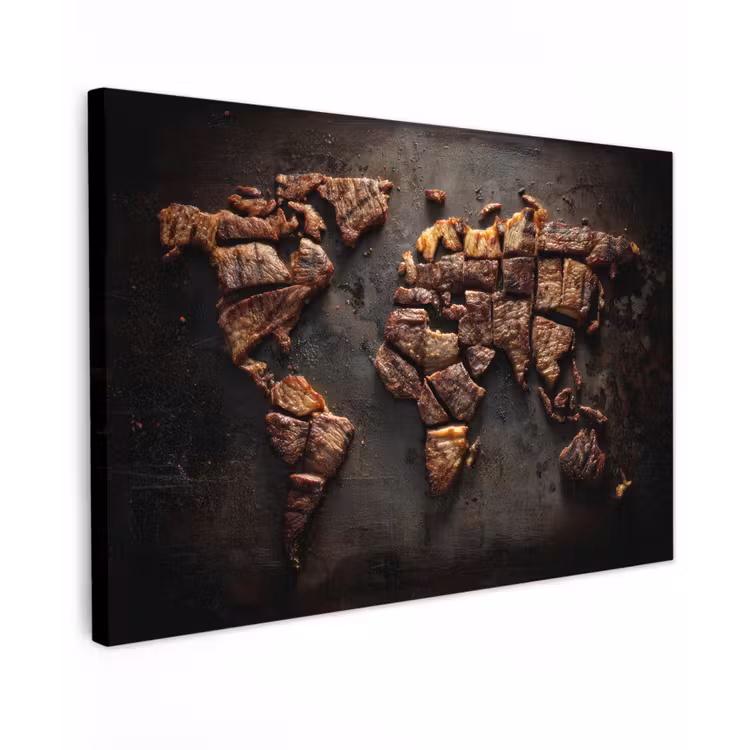 Wereldkaart - Gegrild vlees canvas 2cm klein -z3d