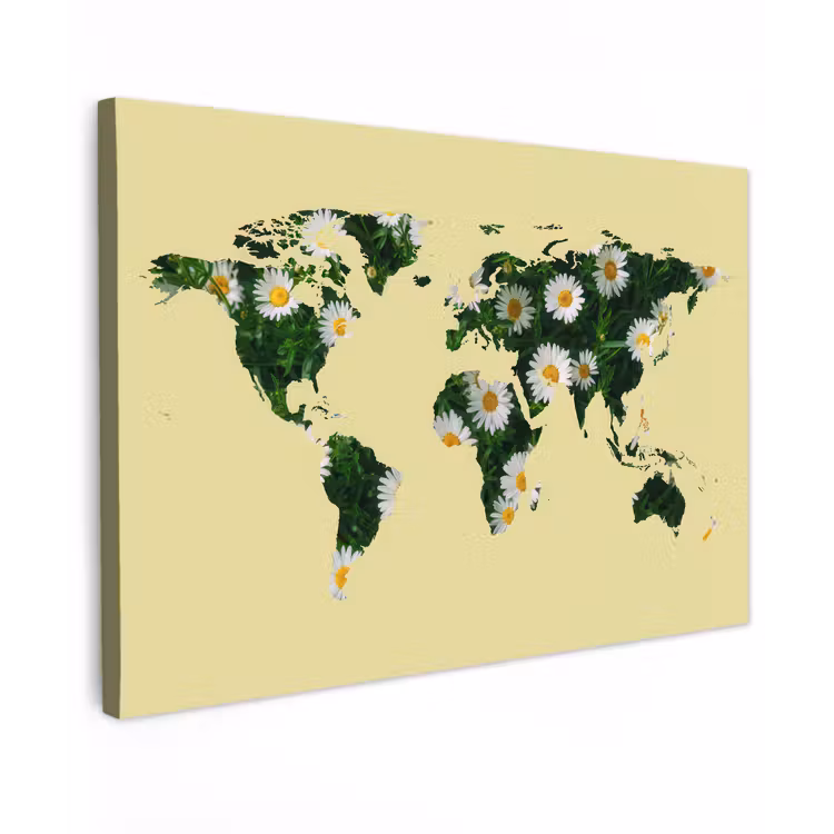 Wereldkaart - Geel - Madelief canvas 2cm klein -z3d