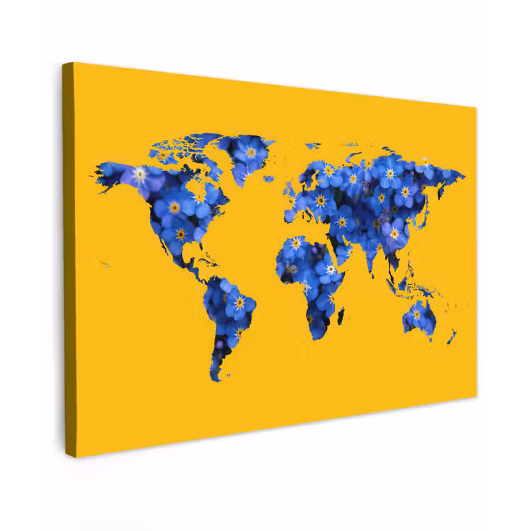 Wereldkaart - Geel - Vergeet me nietjes canvas 2cm klein -z3d
