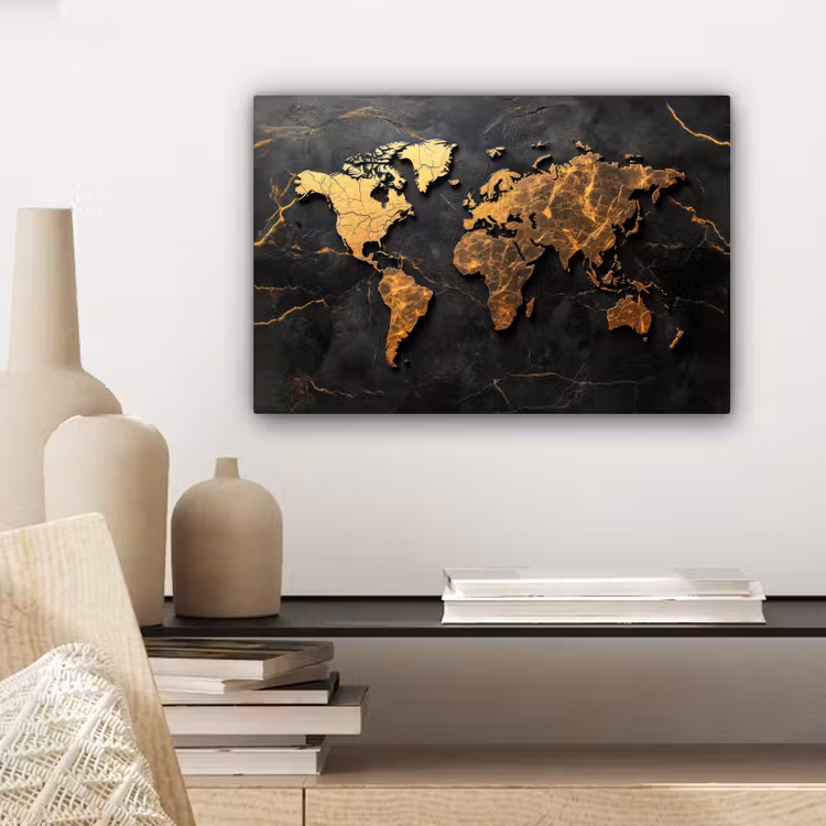 Wereldkaart - Gescheurde randen - Goudaders canvas 2cm klein -sfeer6