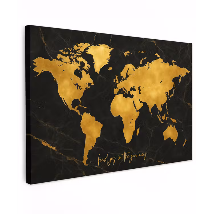 Wereldkaart - Goud - Marmer canvas 2cm klein -z3d