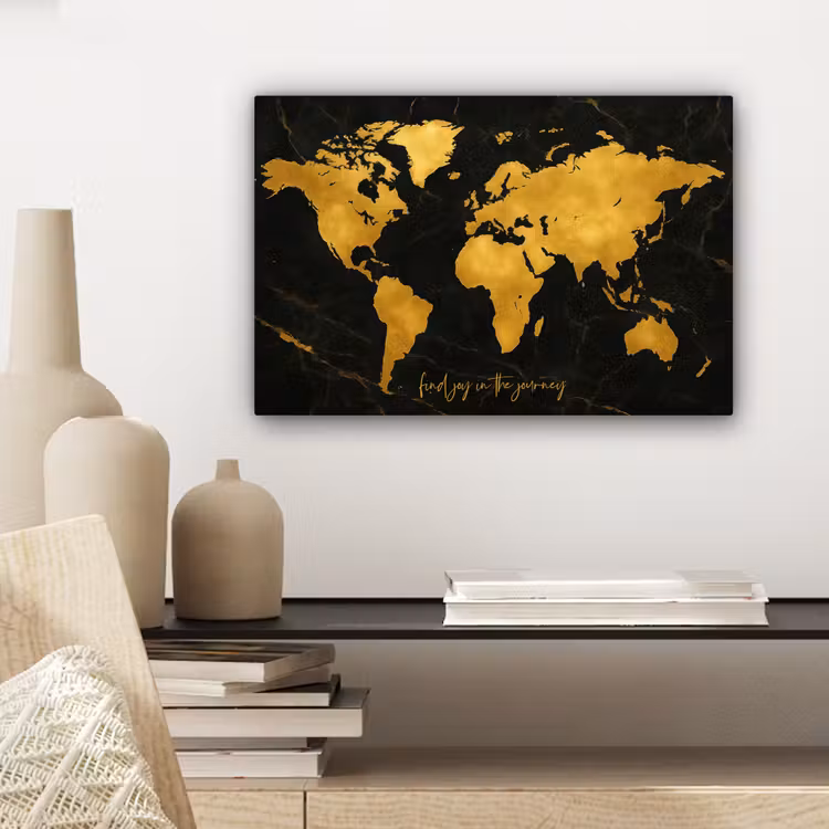 Wereldkaart - Goud - Marmer canvas 2cm klein -sfeer6