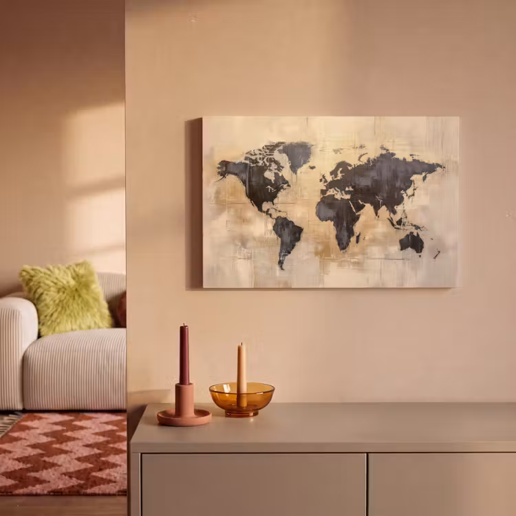 Wereldkaart - Goud - Zwart - Abstract canvas 2cm klein -sfeer1