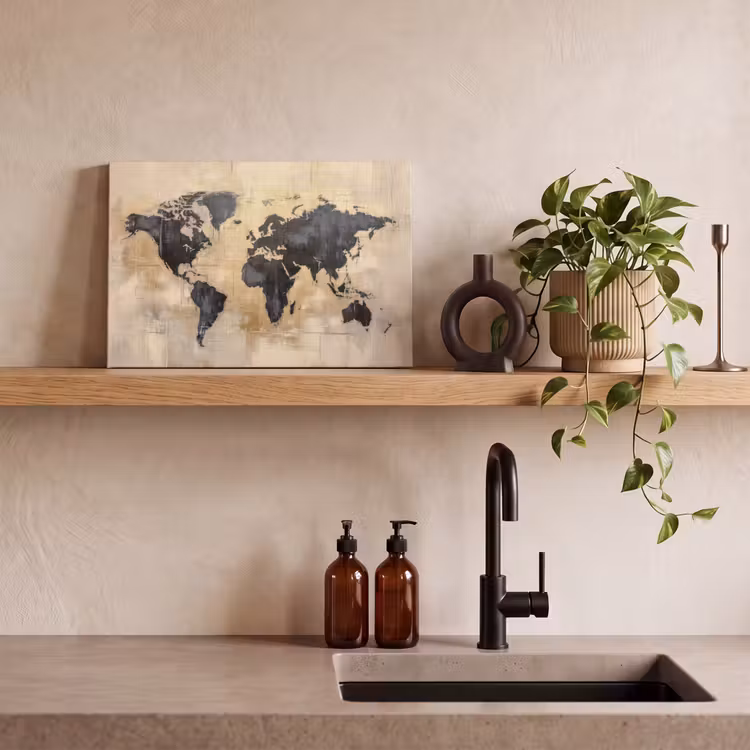 Wereldkaart - Goud - Zwart - Abstract canvas 2cm klein -sfeer3
