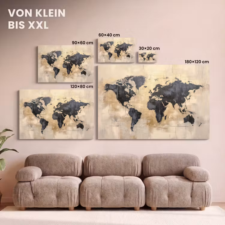 Wereldkaart - Goud - Zwart - Abstract canvas 2cm klein -Xsfeer8_DE
