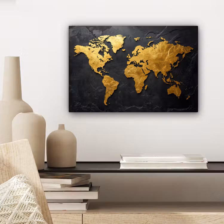 Wereldkaart - Goud - Steen canvas 2cm klein -closeup_print_DE