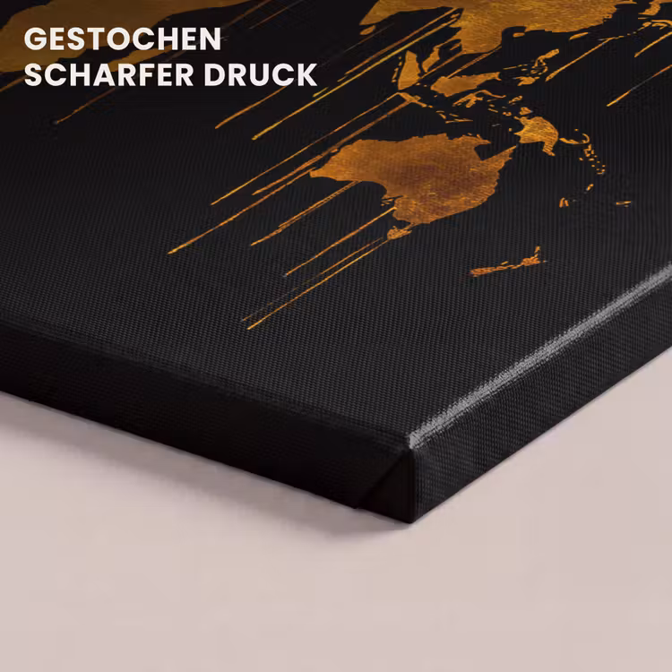 Wereldkaart - Goud - Druipen - Zwart canvas 2cm klein -closeup_print_DE