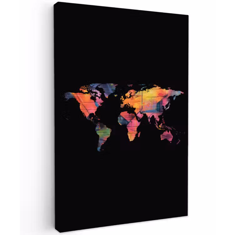 Wereldkaart - Graffiti - Zwart canvas 2cm klein -z3d