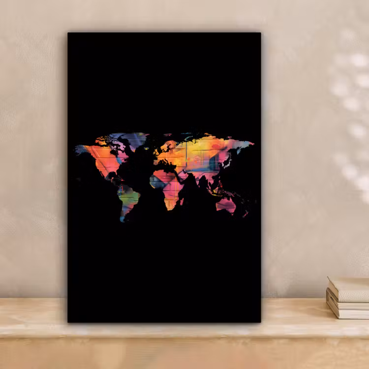 Wereldkaart - Graffiti - Zwart canvas 2cm klein -sfeer1
