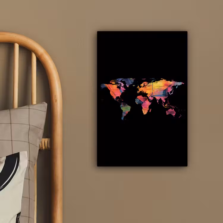 Wereldkaart - Graffiti - Zwart canvas 2cm klein -sfeer3