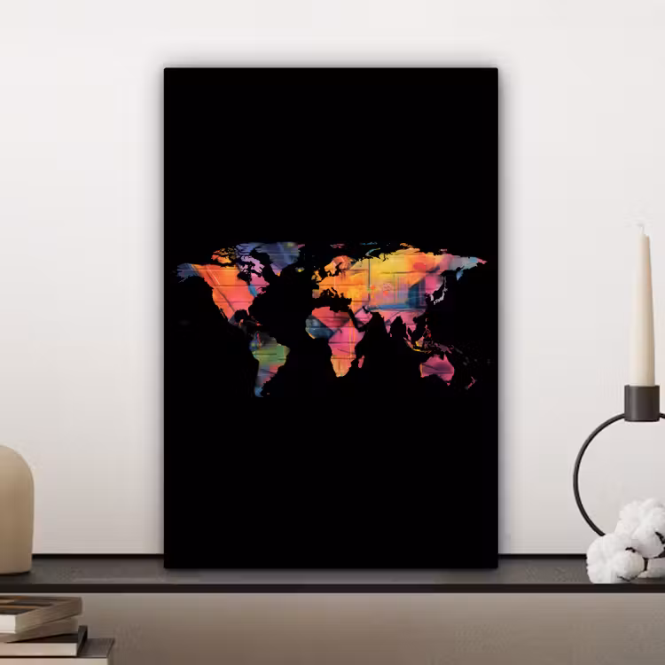 Wereldkaart - Graffiti - Zwart canvas 2cm klein -sfeer6