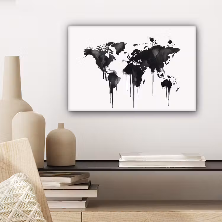 Wereldkaart - Graffiti - Zwart canvas 2cm klein -sfeer6