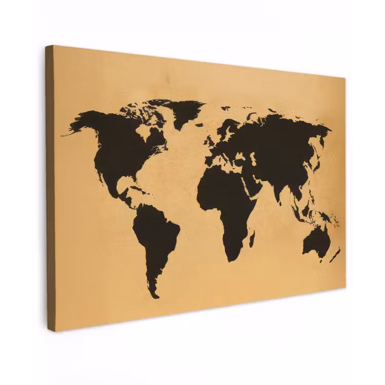 Wereldkaart - Grafisch - Zwart canvas 2cm klein -z3d