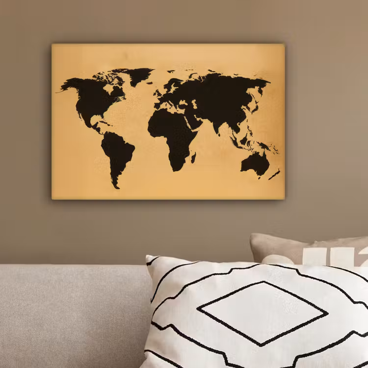 Wereldkaart - Grafisch - Zwart canvas 2cm klein -sfeer3