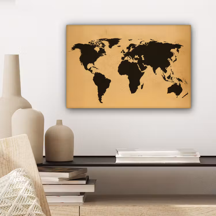 Wereldkaart - Grafisch - Zwart canvas 2cm klein -sfeer6