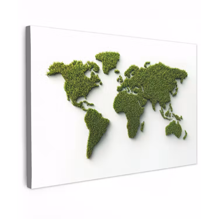 Wereldkaart - Gras textuur canvas 2cm klein -z3d