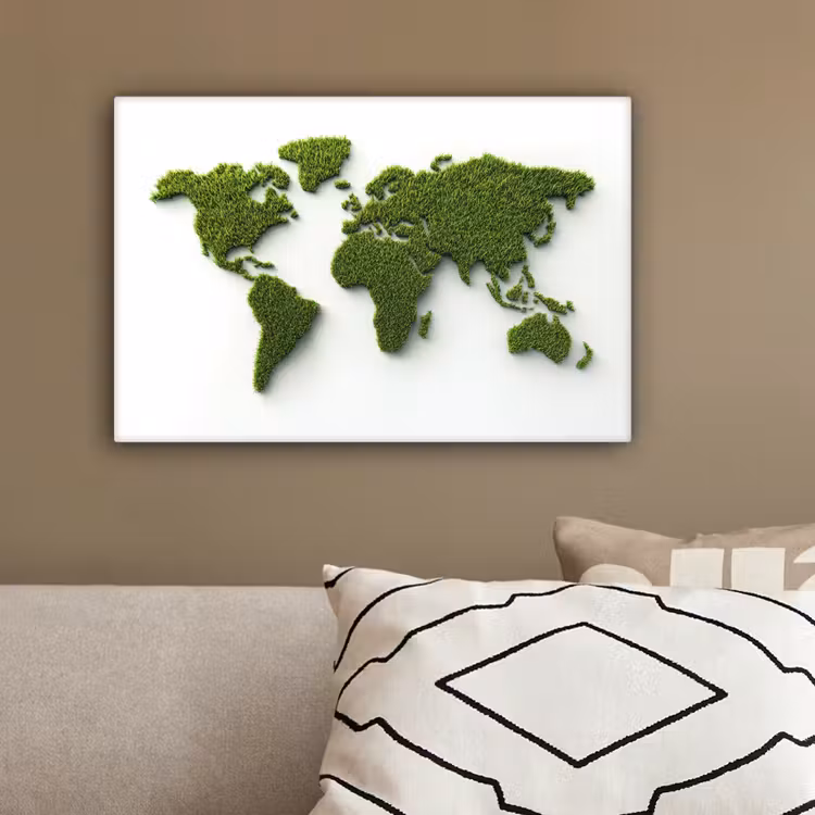 Wereldkaart - Gras textuur canvas 2cm klein -sfeer3