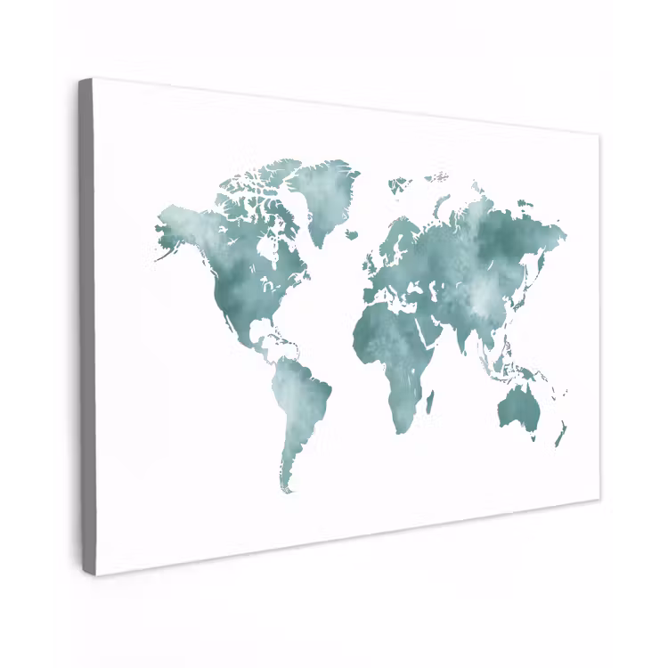 Wereldkaart - Grijsgroen - Kalm canvas 2cm klein -z3d