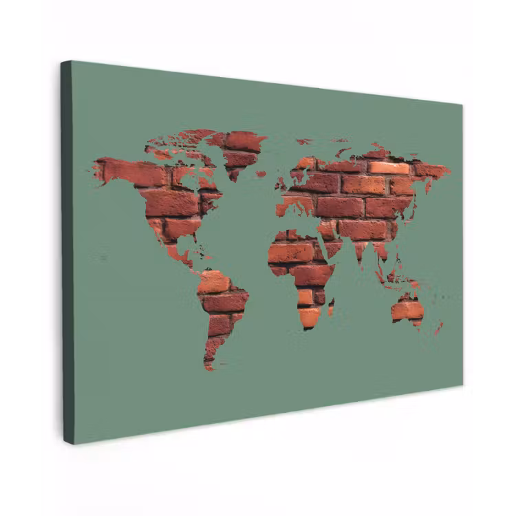 Wereldkaart - Groen - Baksteen canvas 2cm klein -z3d