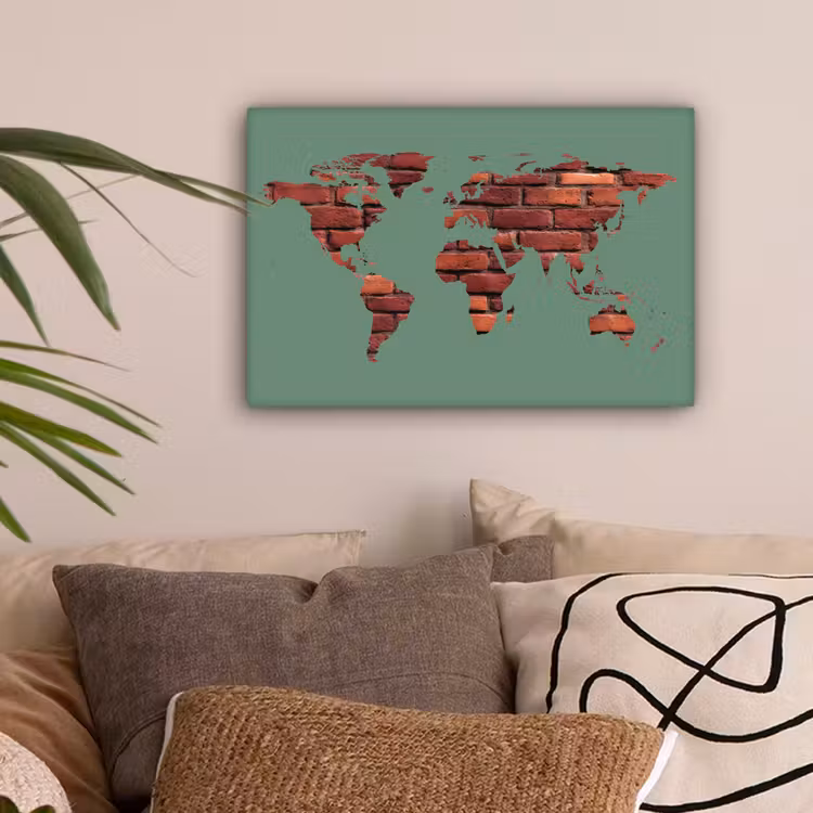 Wereldkaart - Groen - Baksteen canvas 2cm klein -sfeer1
