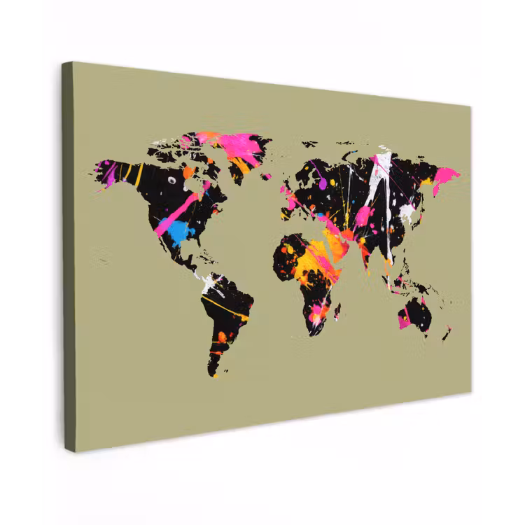 Wereldkaart - Groen - Verf canvas 2cm klein -z3d