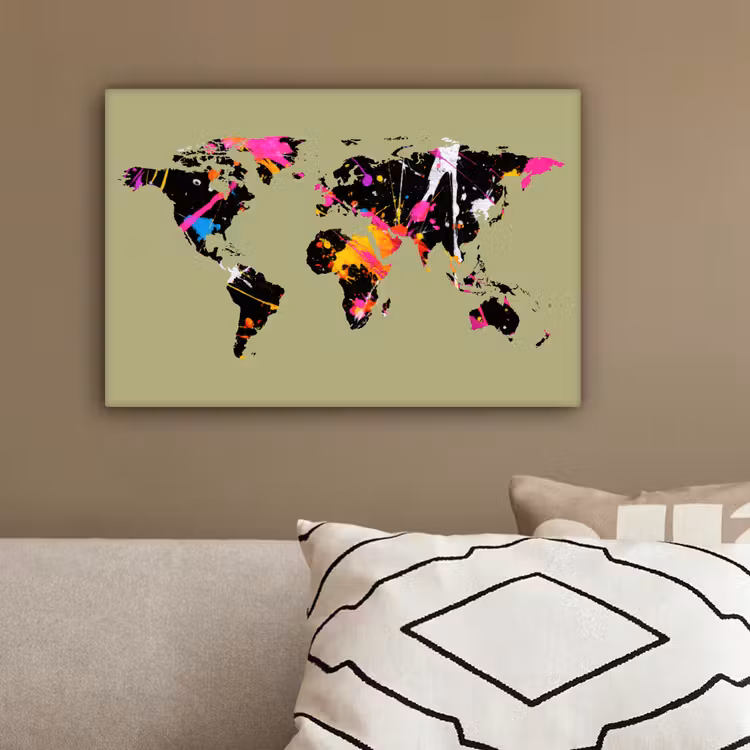 Wereldkaart - Groen - Verf canvas 2cm klein -sfeer3