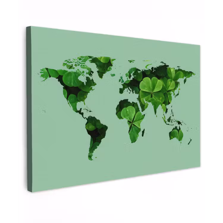 Wereldkaart - Groen - Klavertje vier canvas 2cm klein -z3d