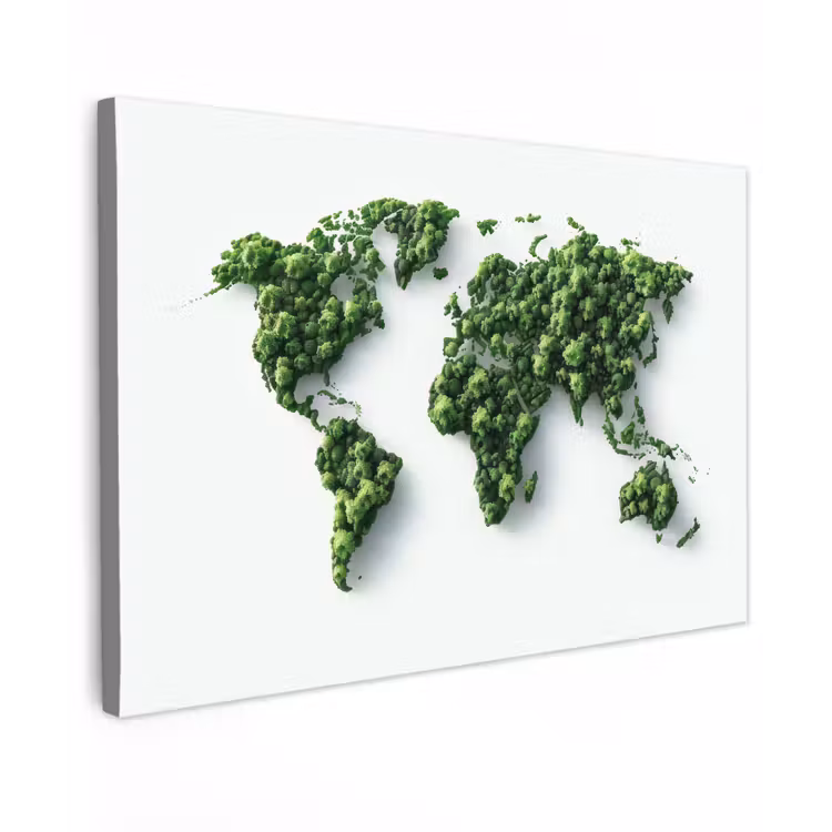 Wereldkaart - Groene bomen canvas 2cm klein -z3d
