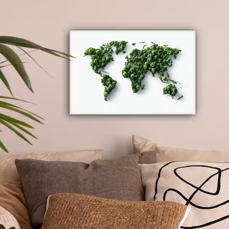 Wereldkaart - Groene bomen canvas 2cm klein -sfeer1