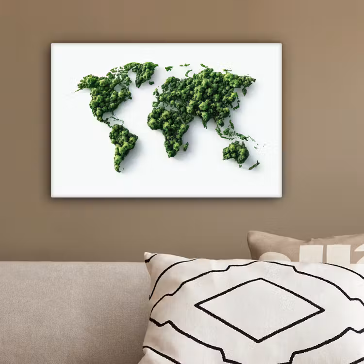 Wereldkaart - Groene bomen canvas 2cm klein -sfeer3