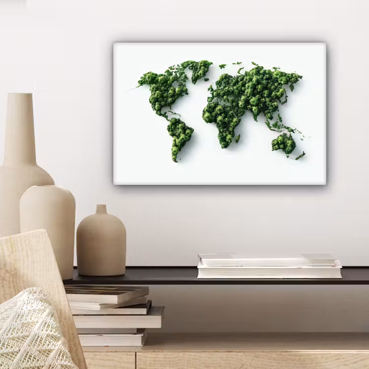 Wereldkaart - Groene bomen canvas 2cm klein -sfeer6
