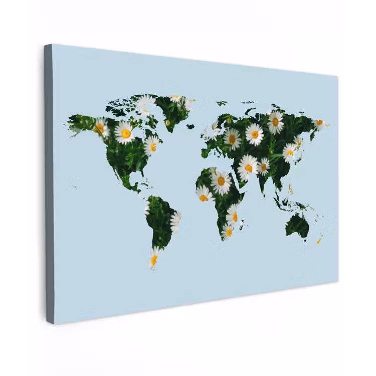 Wereldkaart - Lichtblauw - Madelief canvas 2cm klein -z3d