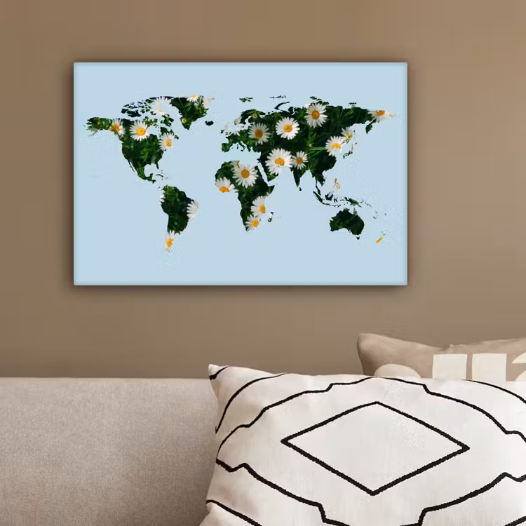 Wereldkaart - Lichtblauw - Madelief canvas 2cm klein -sfeer3