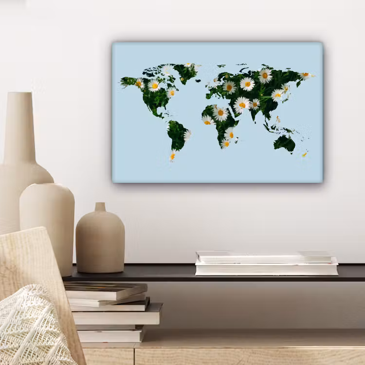 Wereldkaart - Lichtblauw - Madelief canvas 2cm klein -sfeer6
