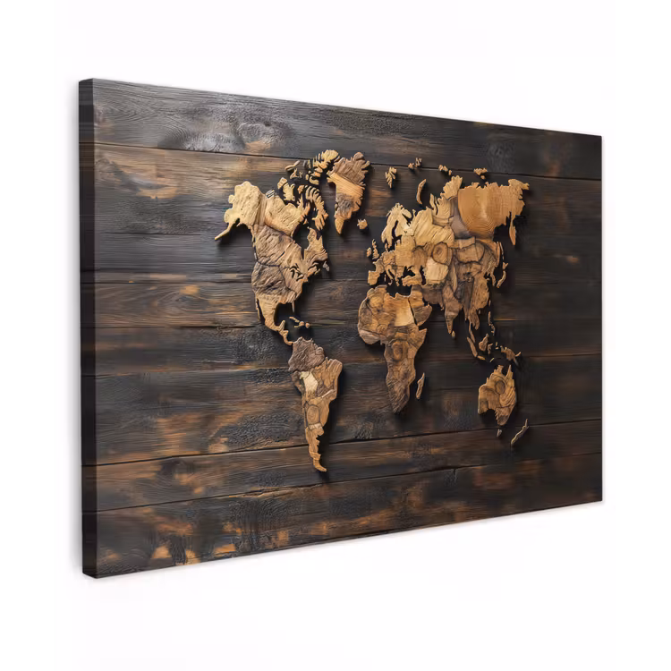Wereldkaart - Hout - Mozaïek canvas 2cm klein -z3d