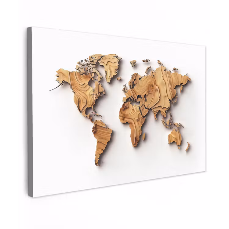 Wereldkaart - Houtstructuur - Artistiek canvas 2cm klein -z3d