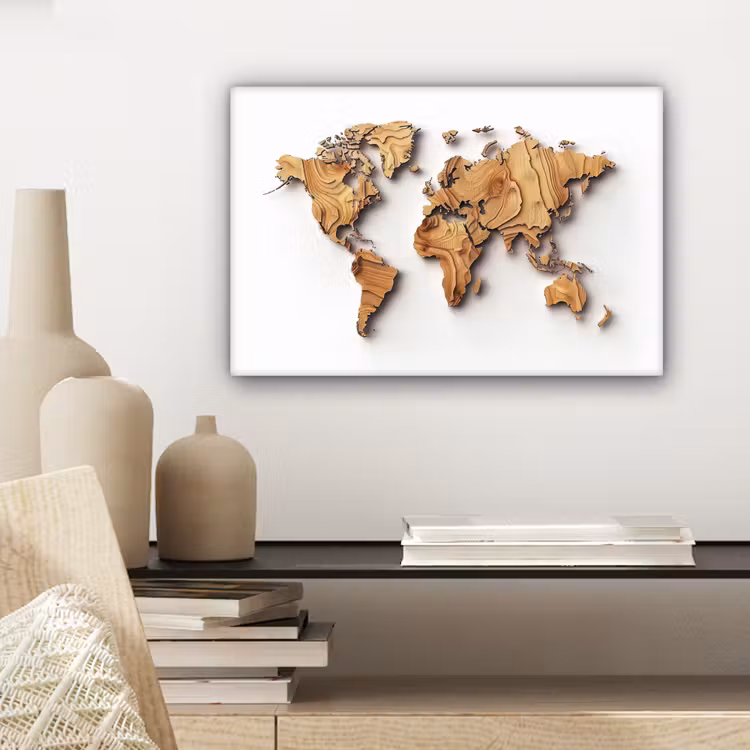 Wereldkaart - Houtstructuur - Artistiek canvas 2cm klein -sfeer6